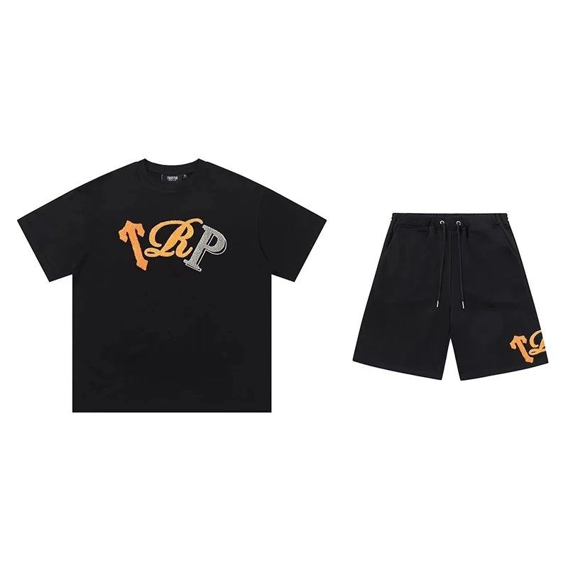 TLP Black Graphic Tee and Shorts Set with Embroidered Logo