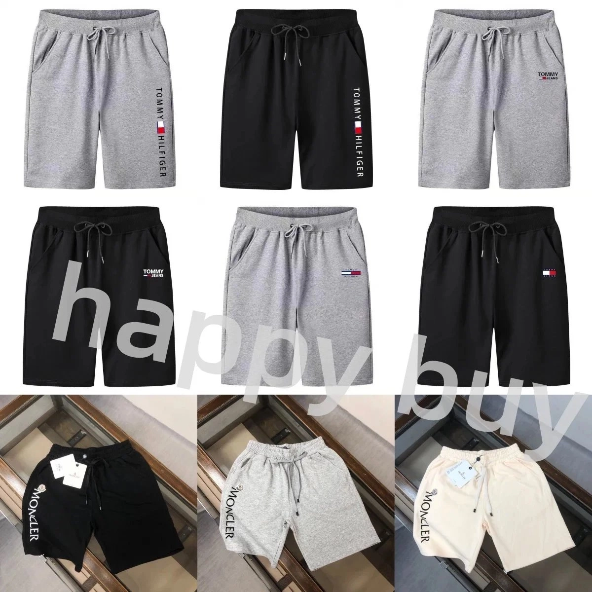 Tommy Hilfiger Logo-Print Drawstring Shorts - Gray/Black