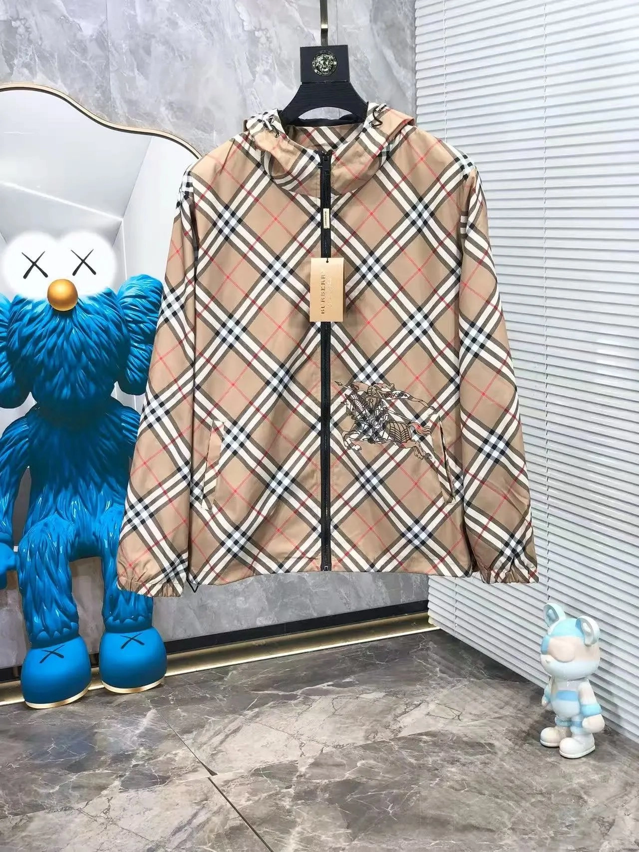 Burberry Vintage Check Hooded Windbreaker with Knight Embroidery