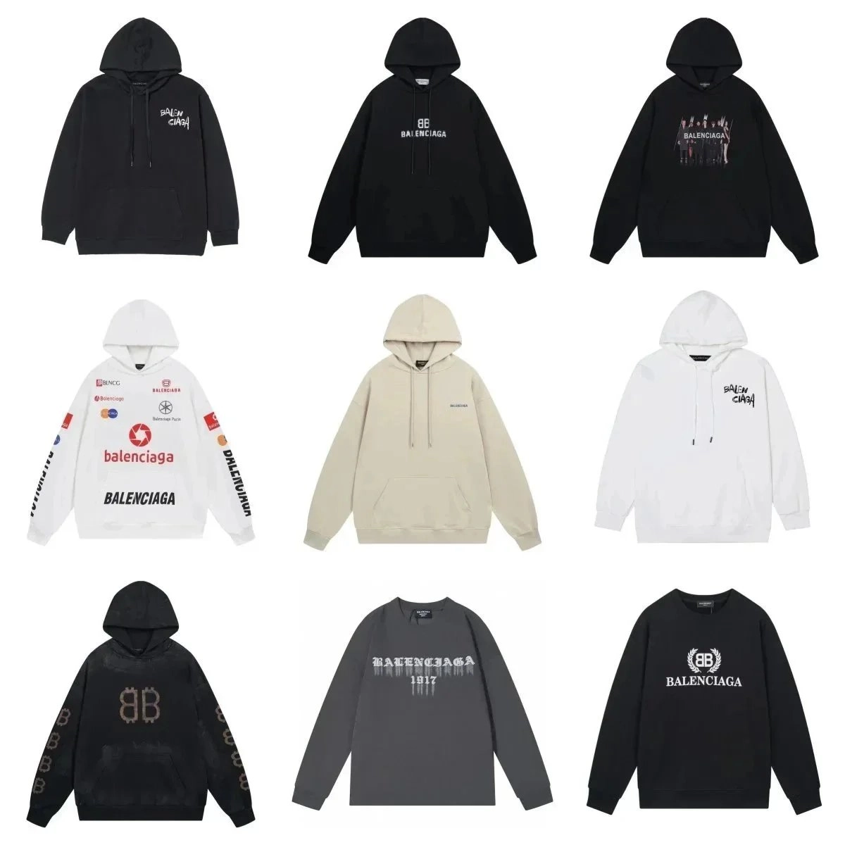 Balenciaga BB Logo Hoodie Black Distressed Print