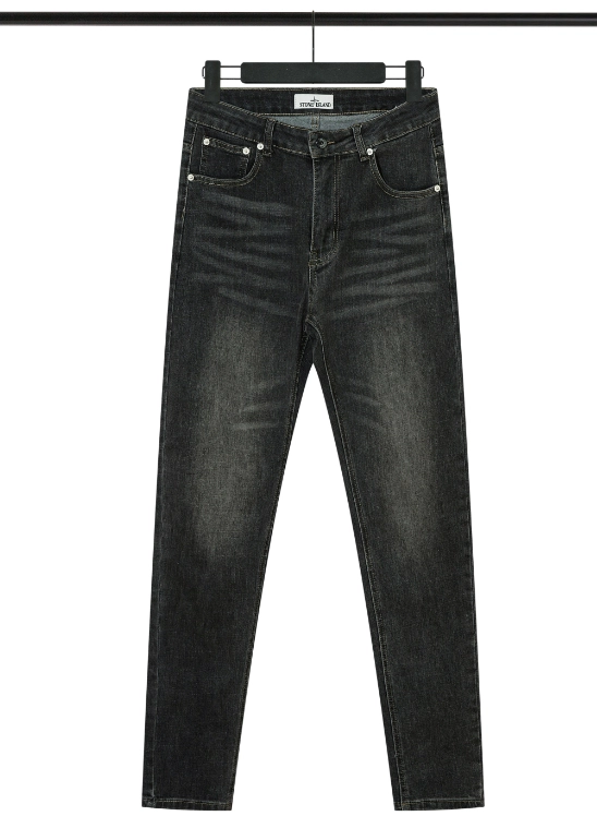 Stone Island Black Distressed Slim Fit Jeans with Silver Rivets