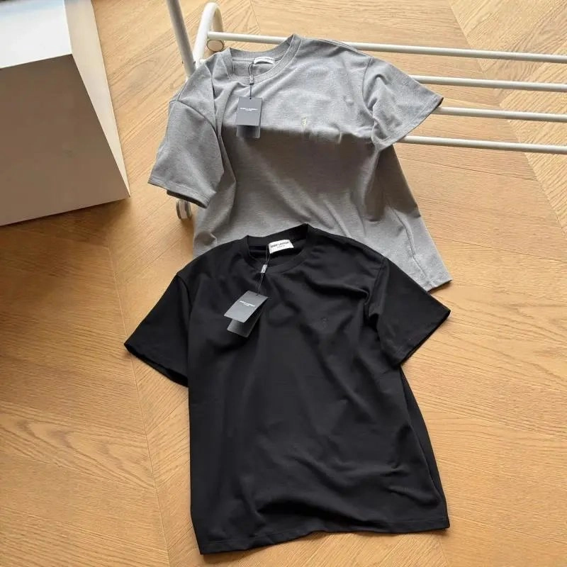 Saint Laurent Classic Logo Embroidered Cotton T-Shirt - Black