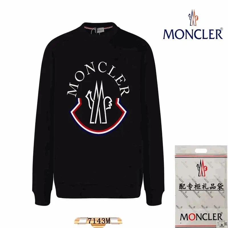 Moncler Black Crewneck Sweater with Embroidered Logo Shield