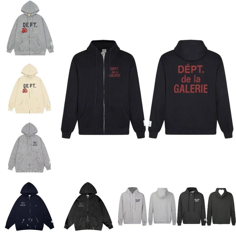 D&Eacute;PT. de la GALERIE Zip-Up Hoodie Black Front-Back Logo Print