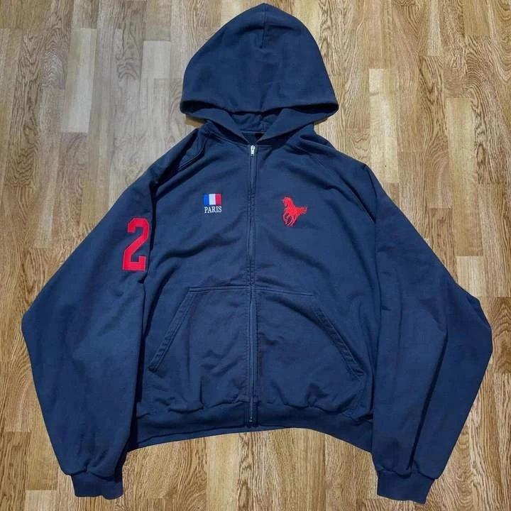 Polo Ralph Lauren Navy Paris Hoodie with Red Horse and Number 2