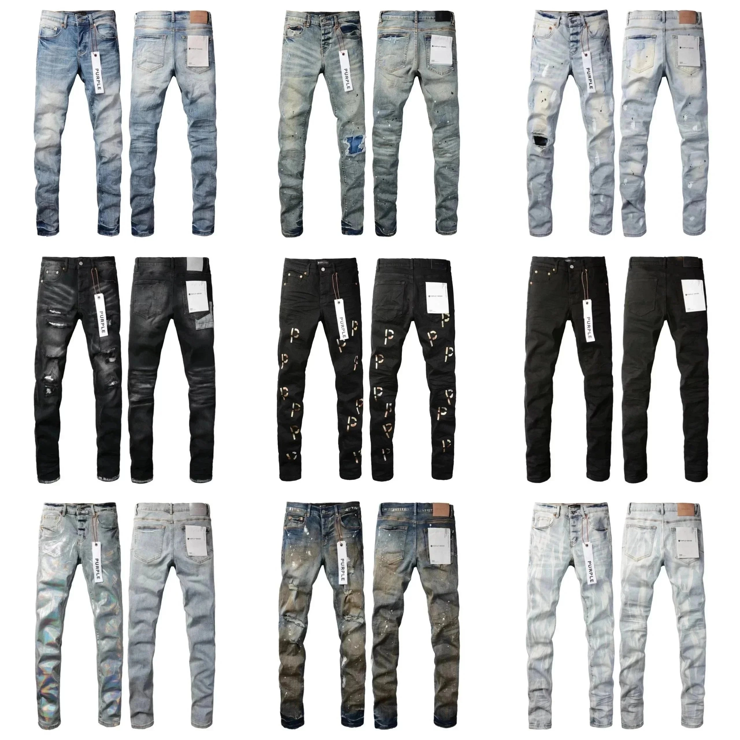 Purple Distressed Slim Fit Jeans with Paint Splatter Detail