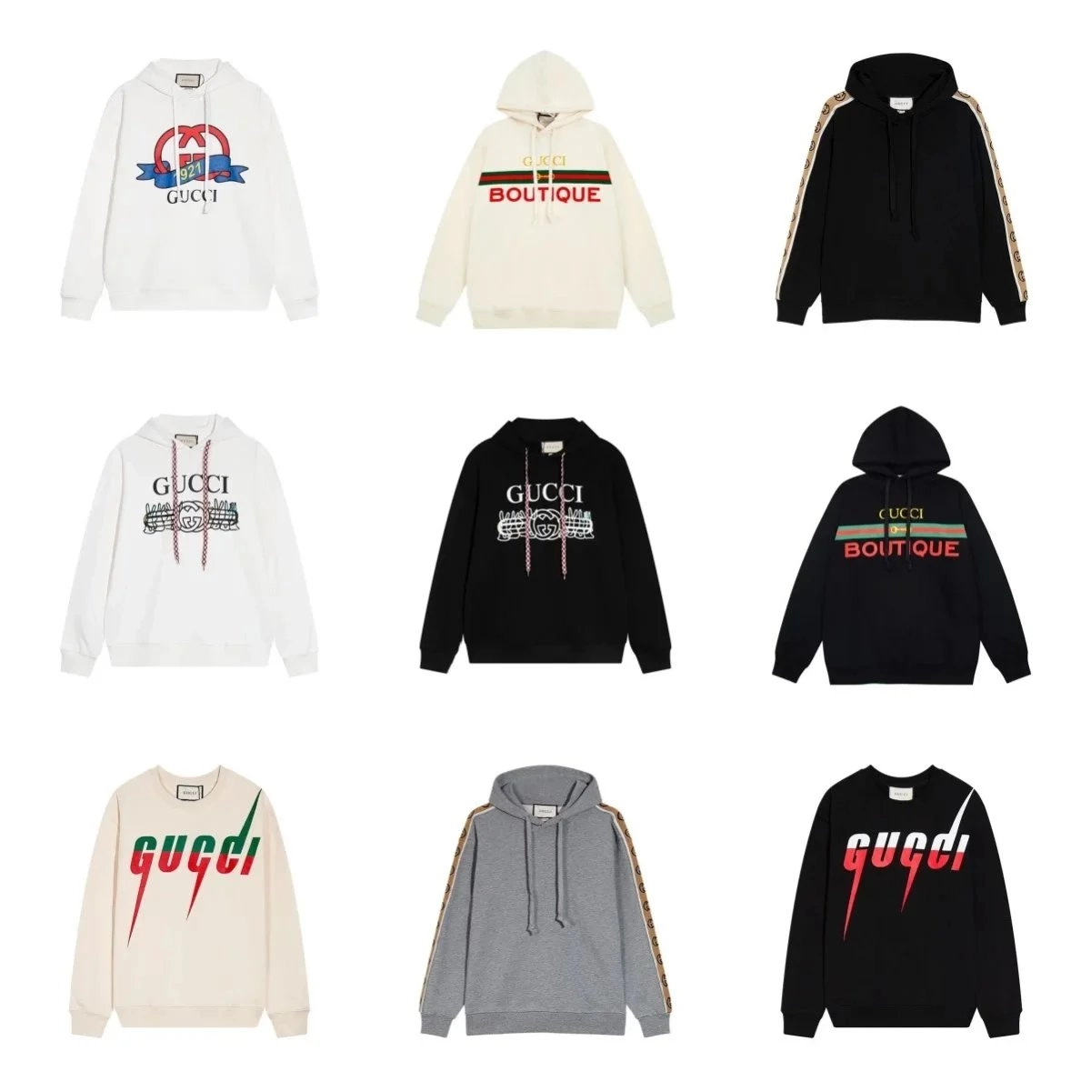 Gucci Boutique Logo Hoodie White Cream Red Green Stripes