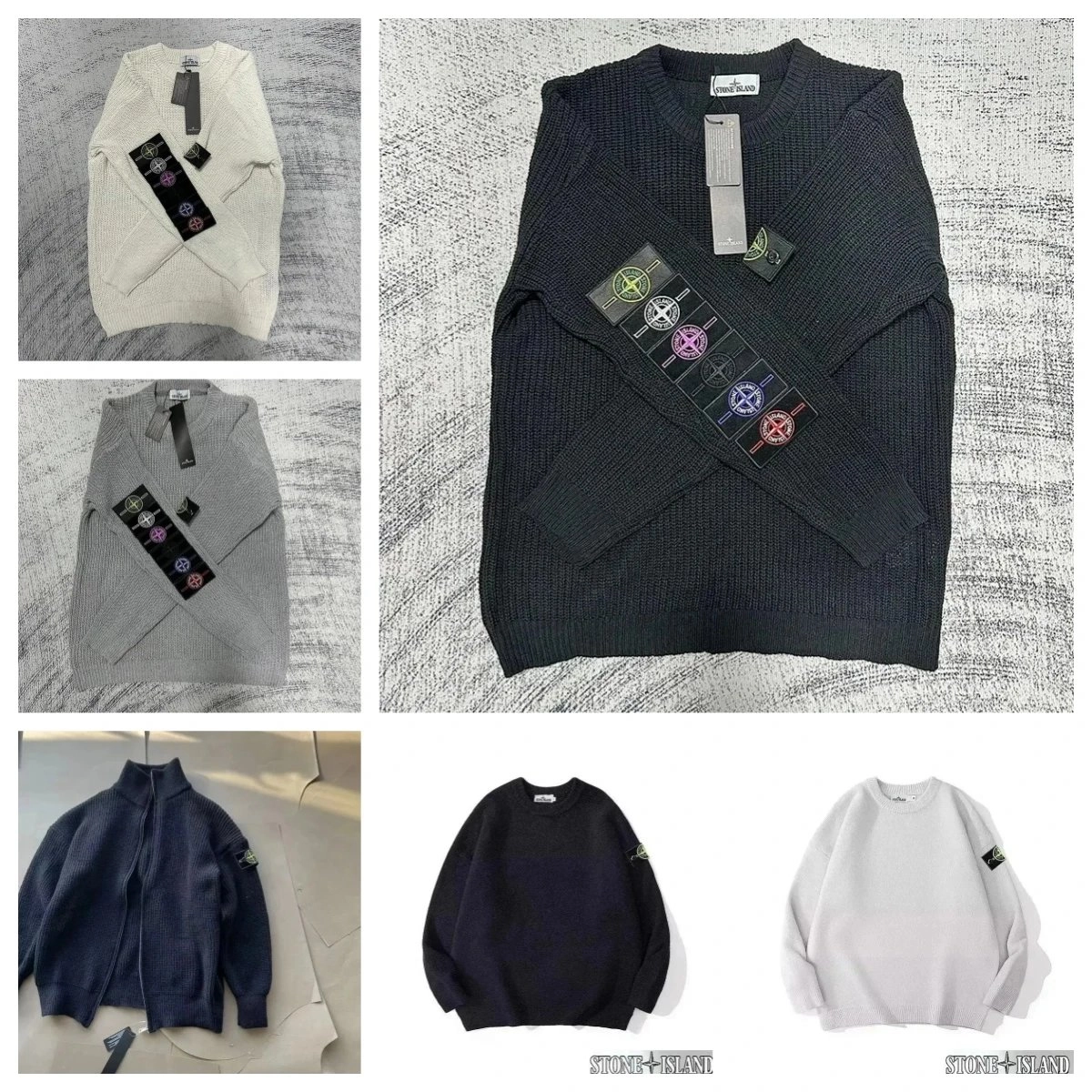 Stone Island Ribbed Knit Sweater with Multi-Color Compass Patch