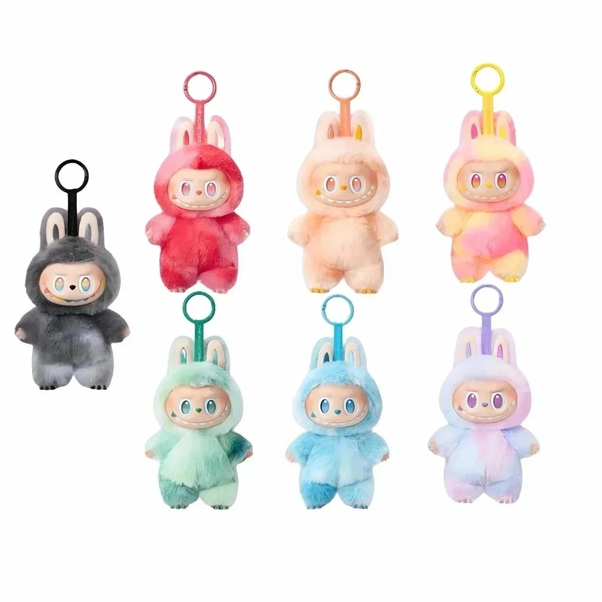 Labubu Plush Bunny Keychain - Gradient Pastel Furry Hoodie Figure