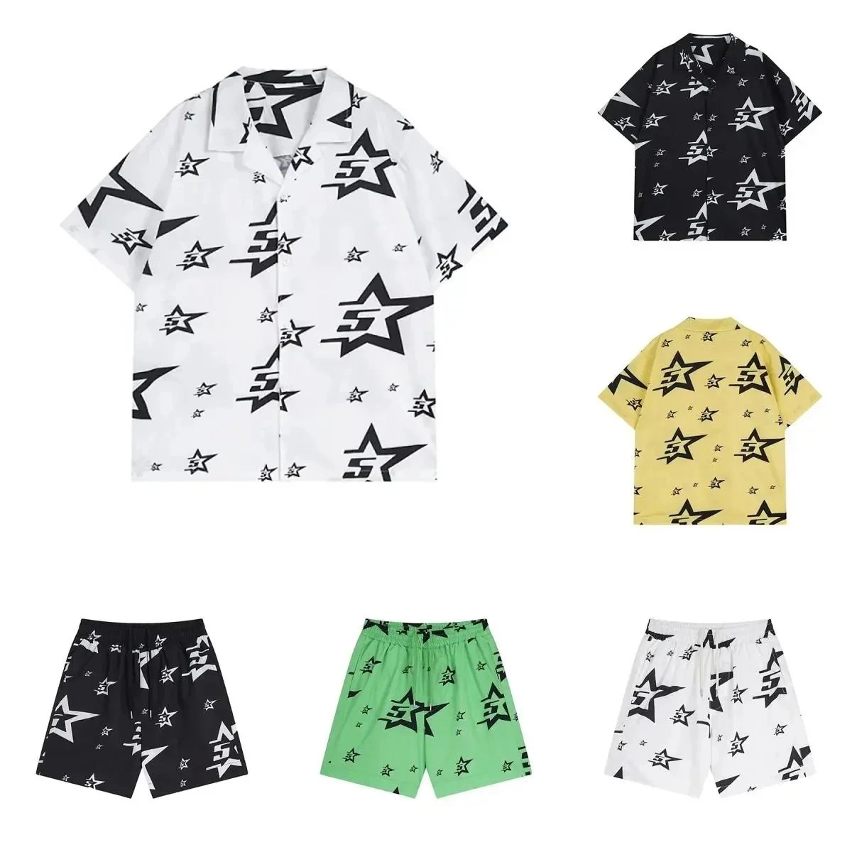 Star5 Graphic Print Short-Sleeve Shirt and Shorts Set - White