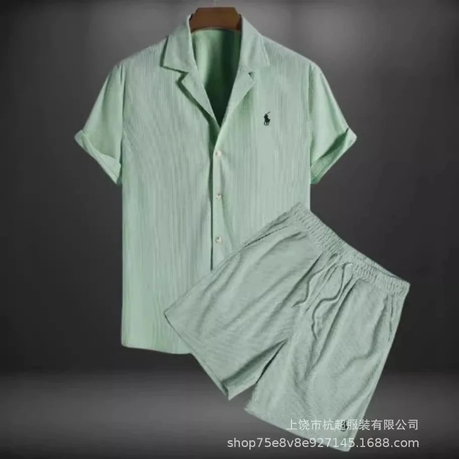 Mint Green Striped Short-Sleeve Pajama Set with Pony Logo