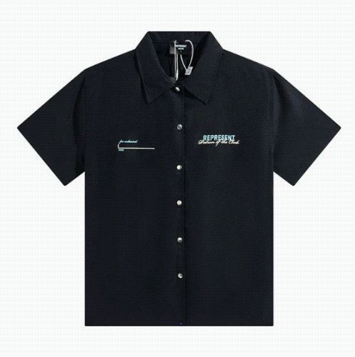 REPRESENT Black Short-Sleeve Button-Up Shirt with Embroidered Logo