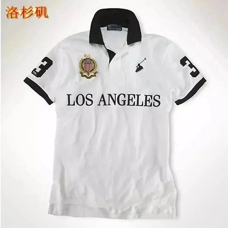 Polo Ralph Lauren Los Angeles White Polo Shirt with Black Collar and Sleeve Accents