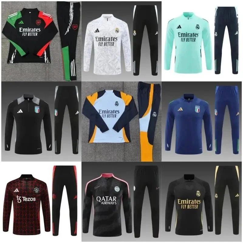 Adidas Real Madrid Training Set White Patterned Long Sleeve Top & Black Pants
