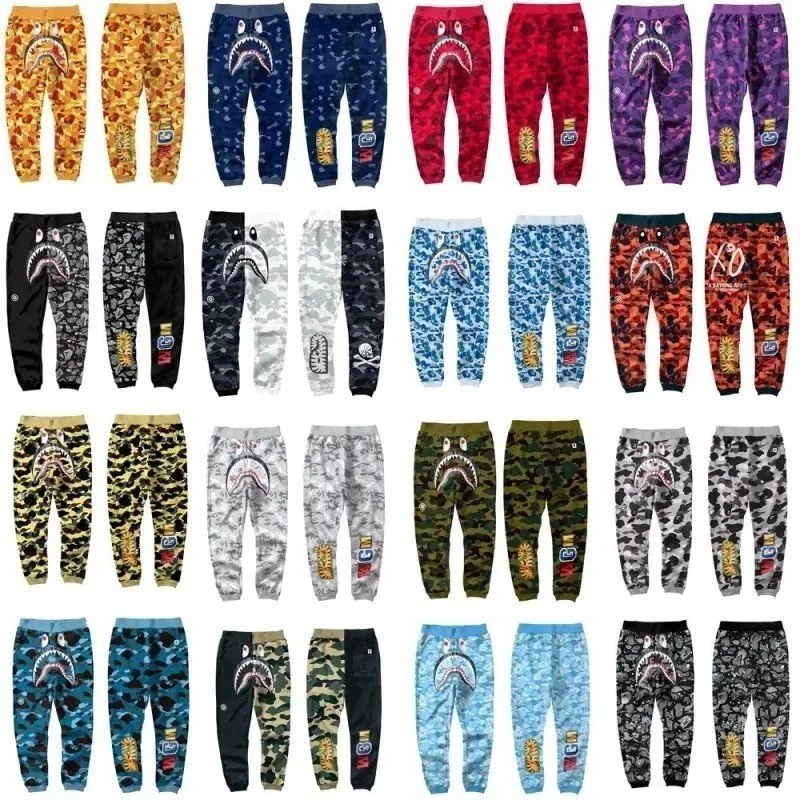 BAPE Shark Camo Joggers - Orange Tiger Camo with Iconic Shark Face