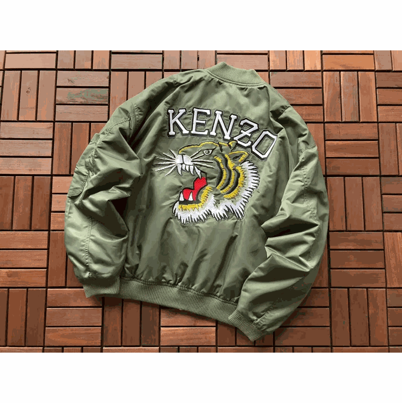KENZO Tiger Embroidered Olive Green Bomber Jacket