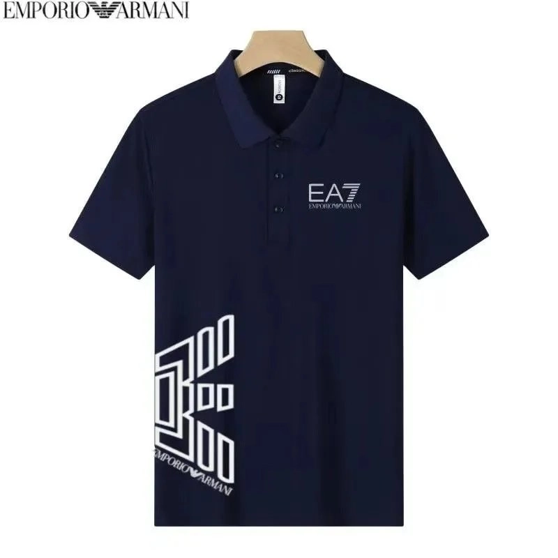 Emporio Armani EA7 Navy Blue Polo Shirt with Geometric Logo Print