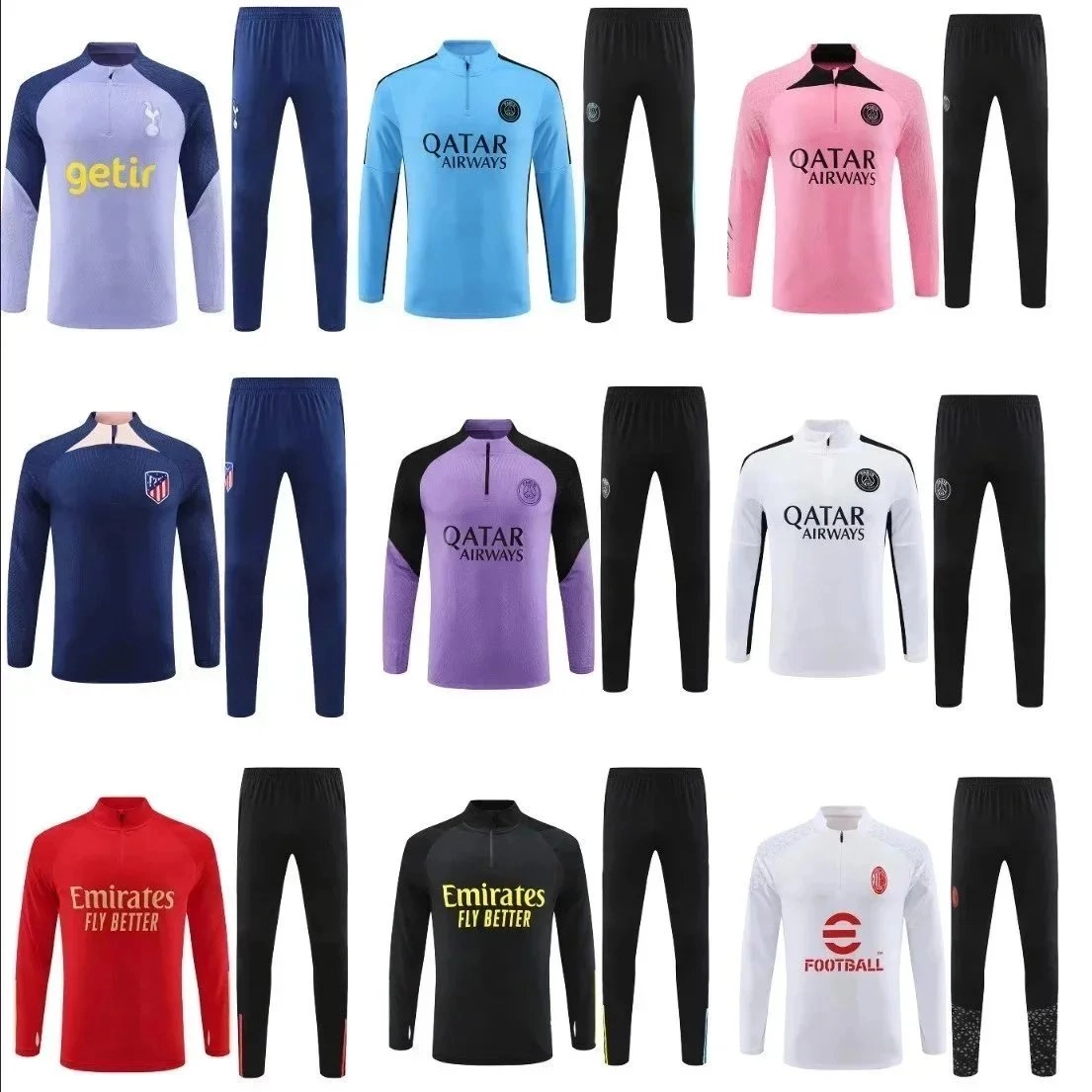 Paris Saint-Germain Training Set Light Blue Quarter-Zip Top & Black Pants