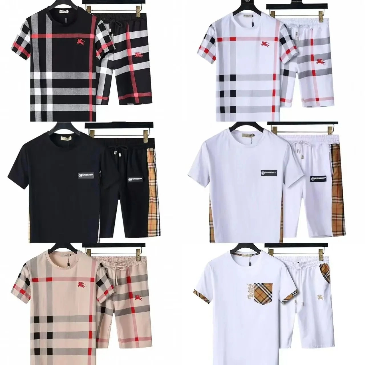 Burberry Classic Check Print T-Shirt and Shorts Set - Black/White/Beige