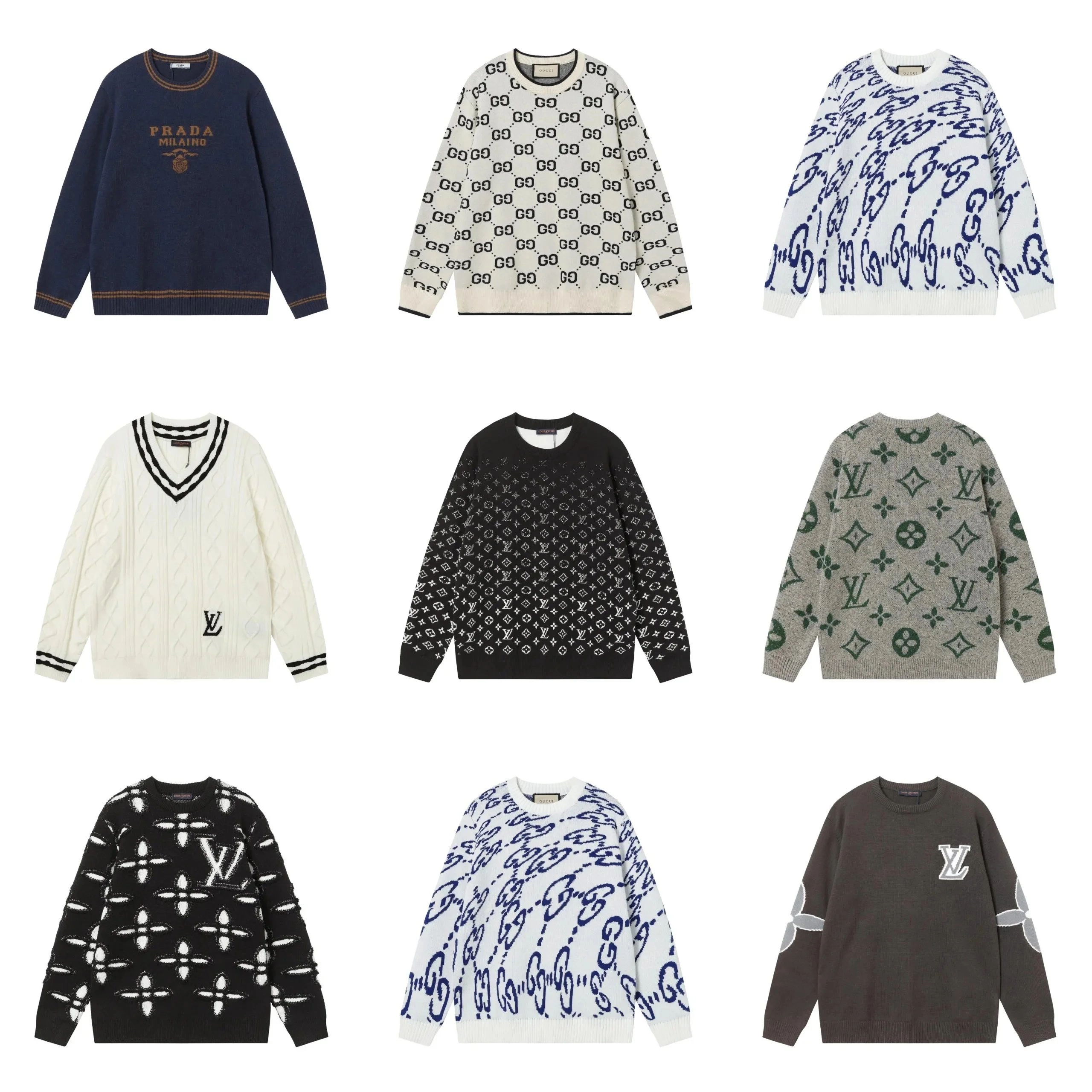 Prada Milano Navy Blue Crewneck Sweater with Gold Logo