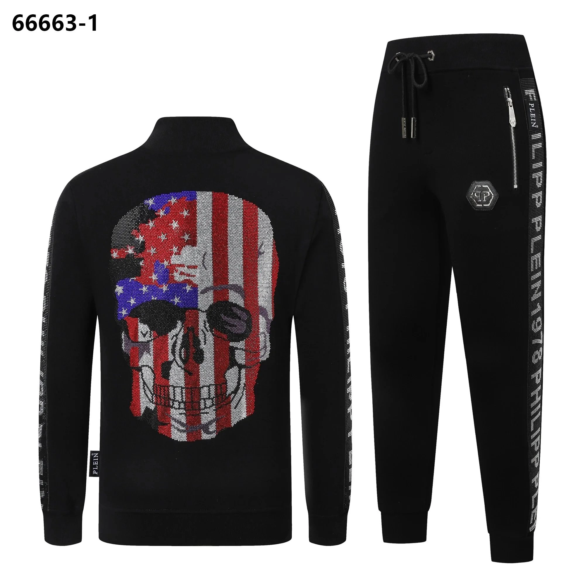 Philipp Plein Skull Flag Embroidered Black Track Set
