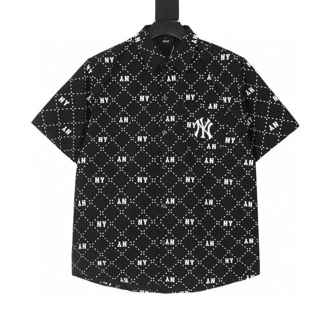 MLB New York Yankees Black Diamond Grid Print Short-Sleeve Shirt