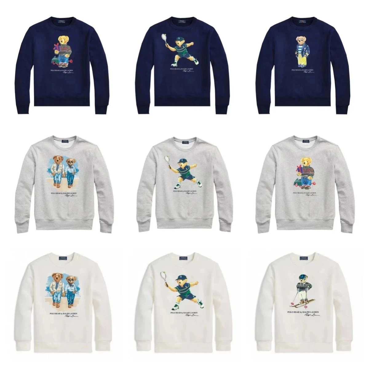 Polo Bear Graphic Crewneck Sweatshirt Navy Blue Tennis Design