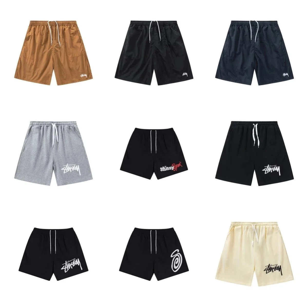 Stussy Stock Logo Swim Shorts - Tan Nylon with White Drawstring