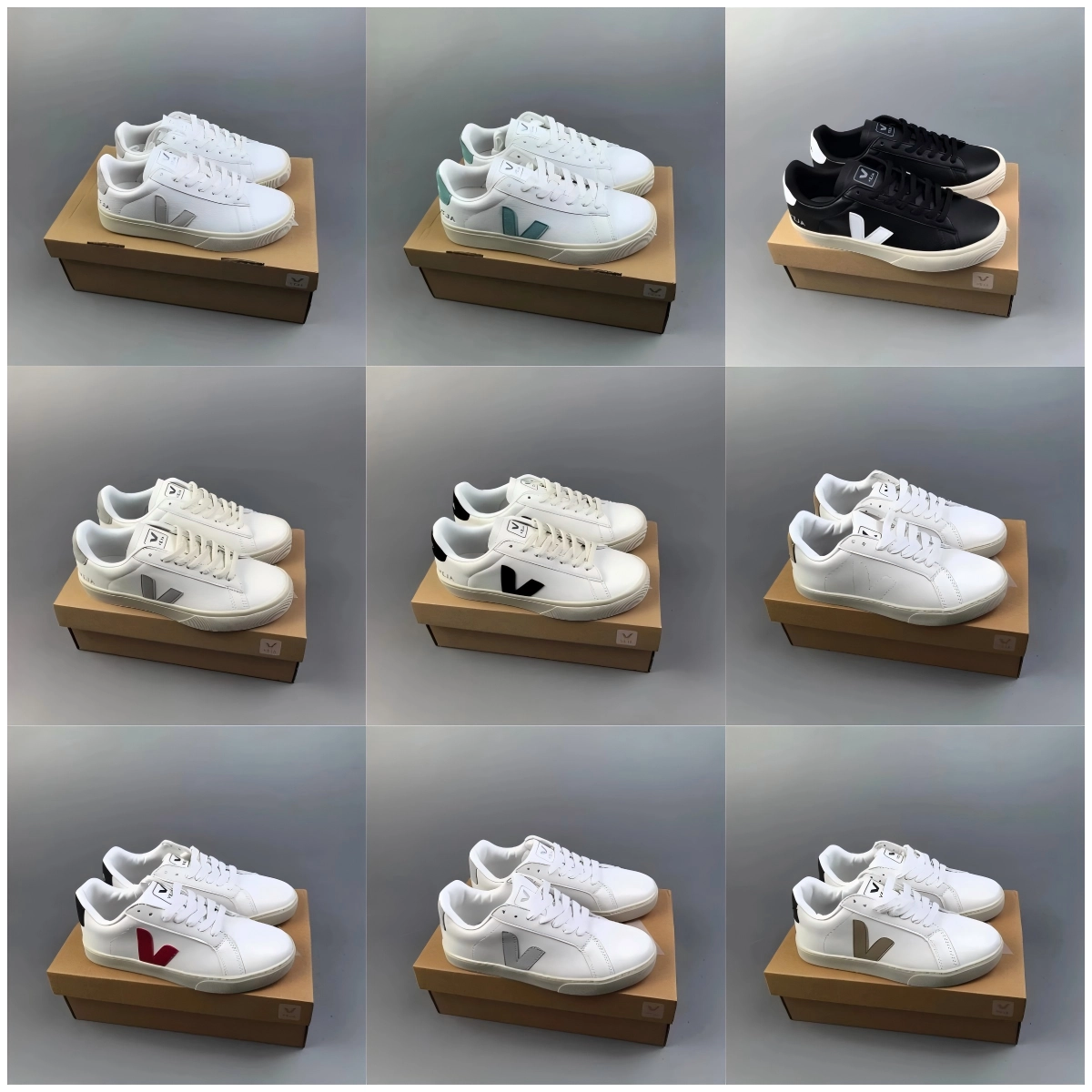 Veja Campo Leather Sneakers White Silver V-Logo Classic Low Top