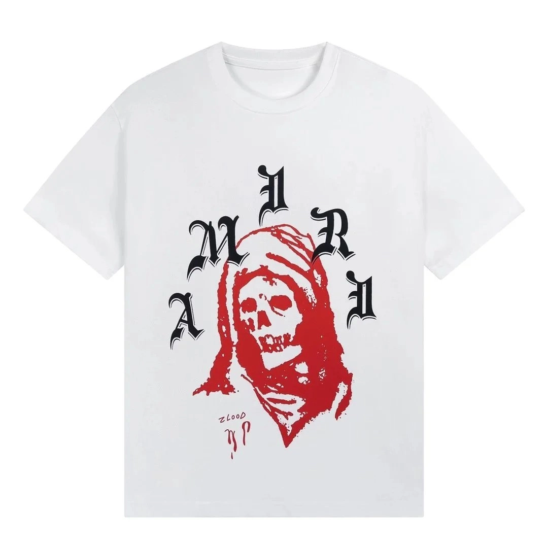 AMIRI Red Skull Graphic Tee - White Cotton Short Sleeve
