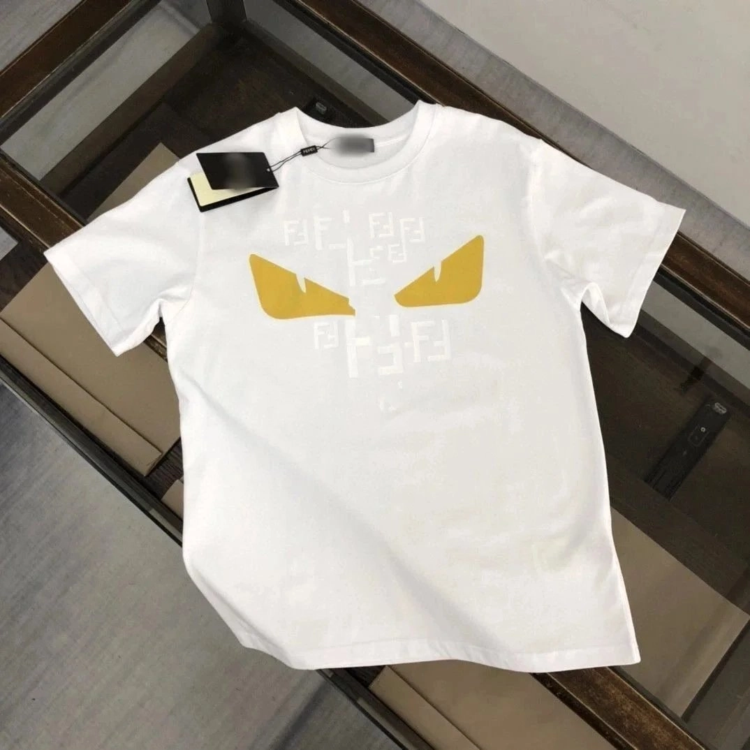 Fendi Monster Eyes White Cotton T-Shirt with Yellow Logo