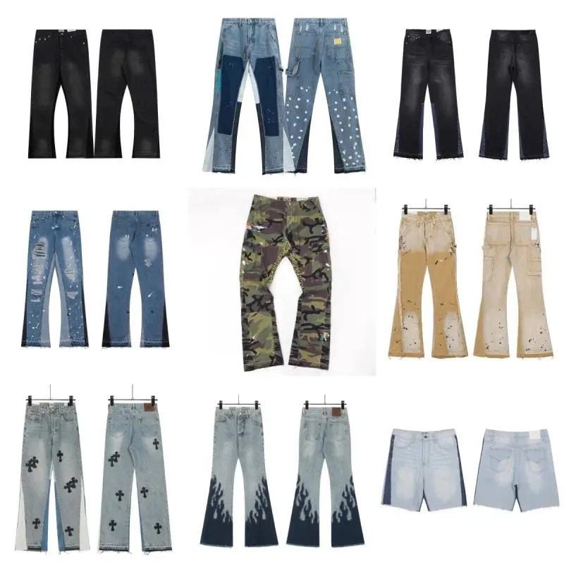 Distressed Camo Cargo Pants with Paint Splatter Detail