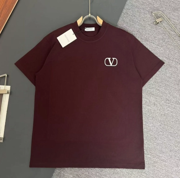 Valentino VLogo Cotton T-Shirt Burgundy Embroidered Logo