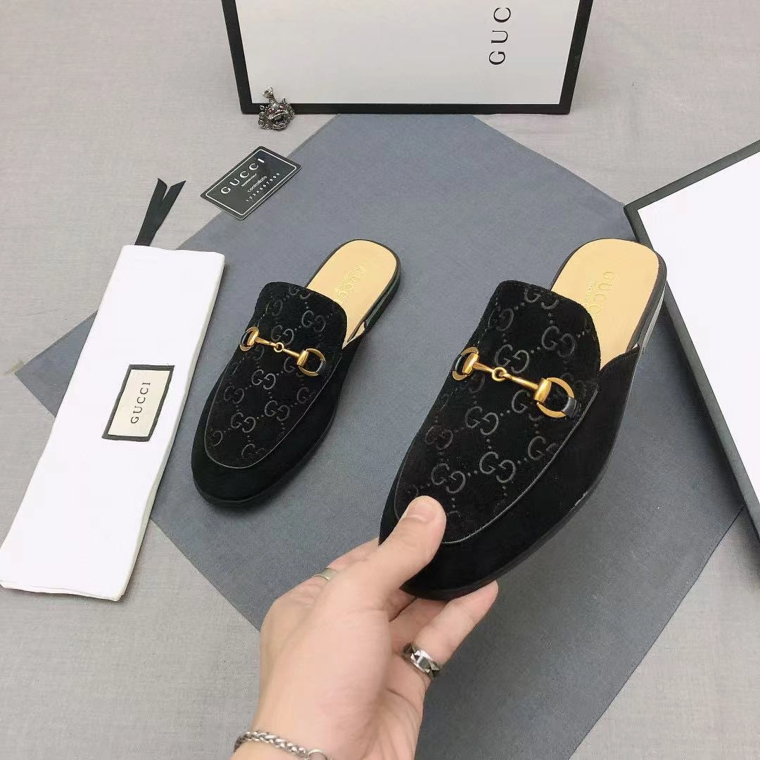 Gucci Horsebit Loafer Mules Black GG Velvet