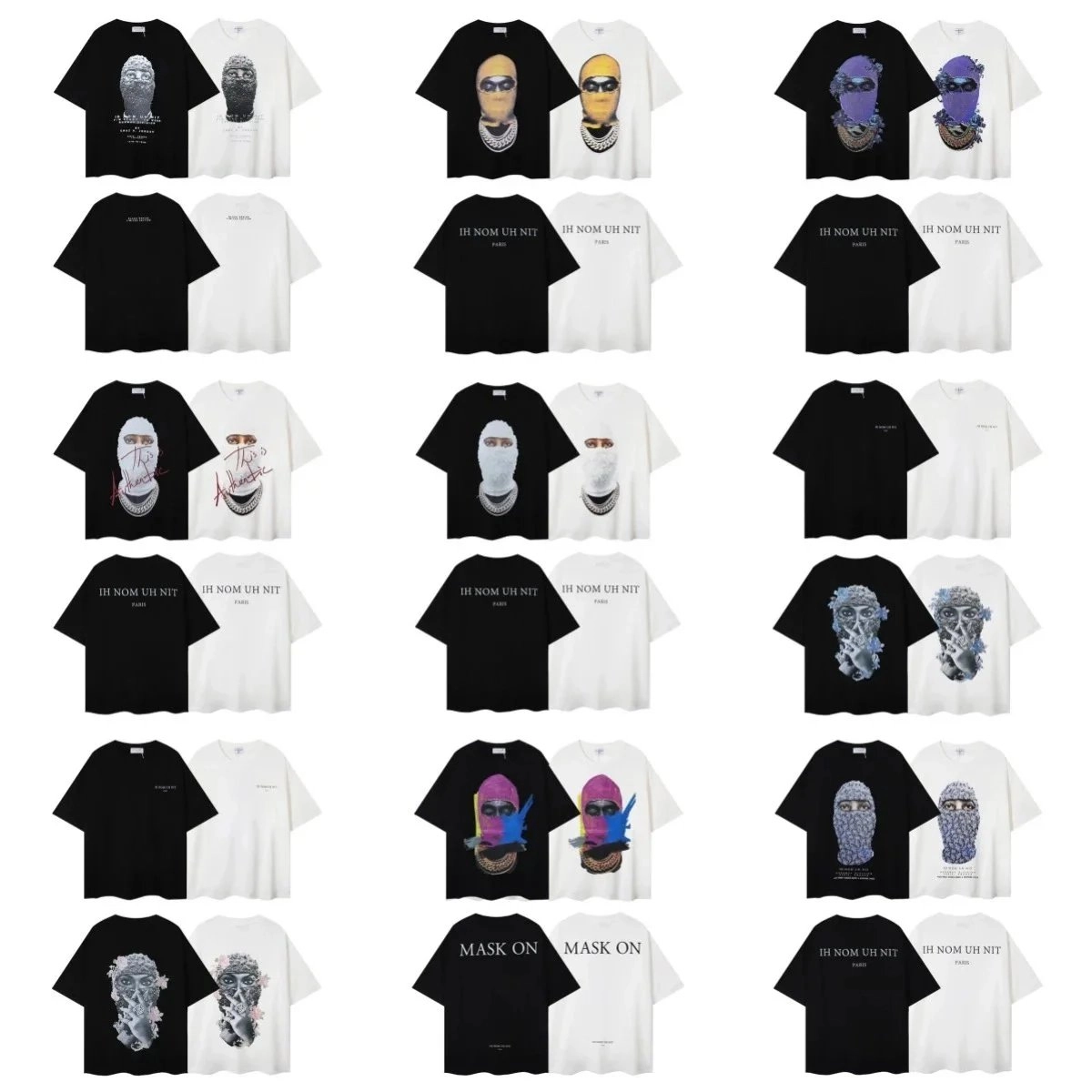 IH NOM UH NIT Mask Print Oversized T-Shirt Black White