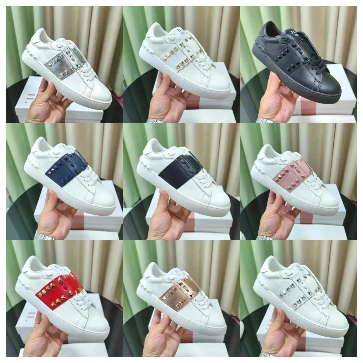 Valentino Rockstud Leather Sneaker White Silver Studs