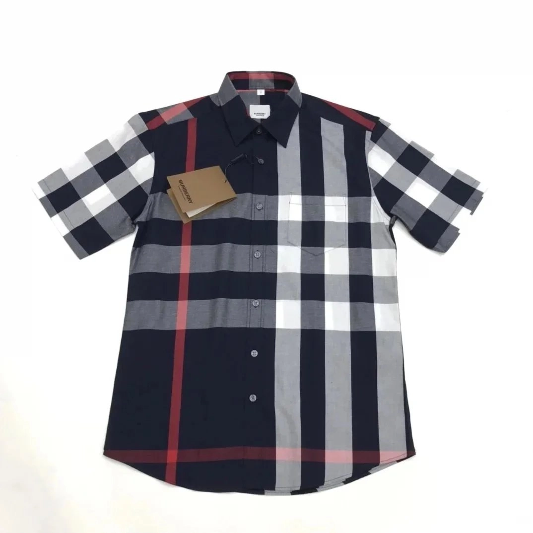 Burberry Classic Check Short-Sleeve Shirt Navy Grey Red