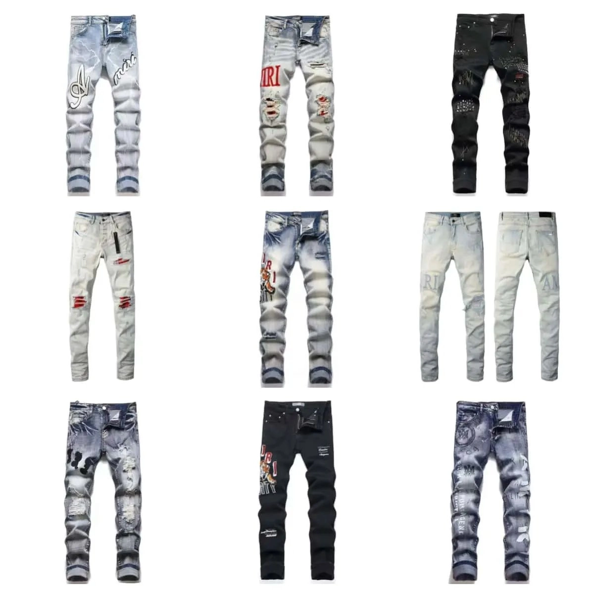 Amiri Distressed Denim Jeans with Embroidered Logo and Rips