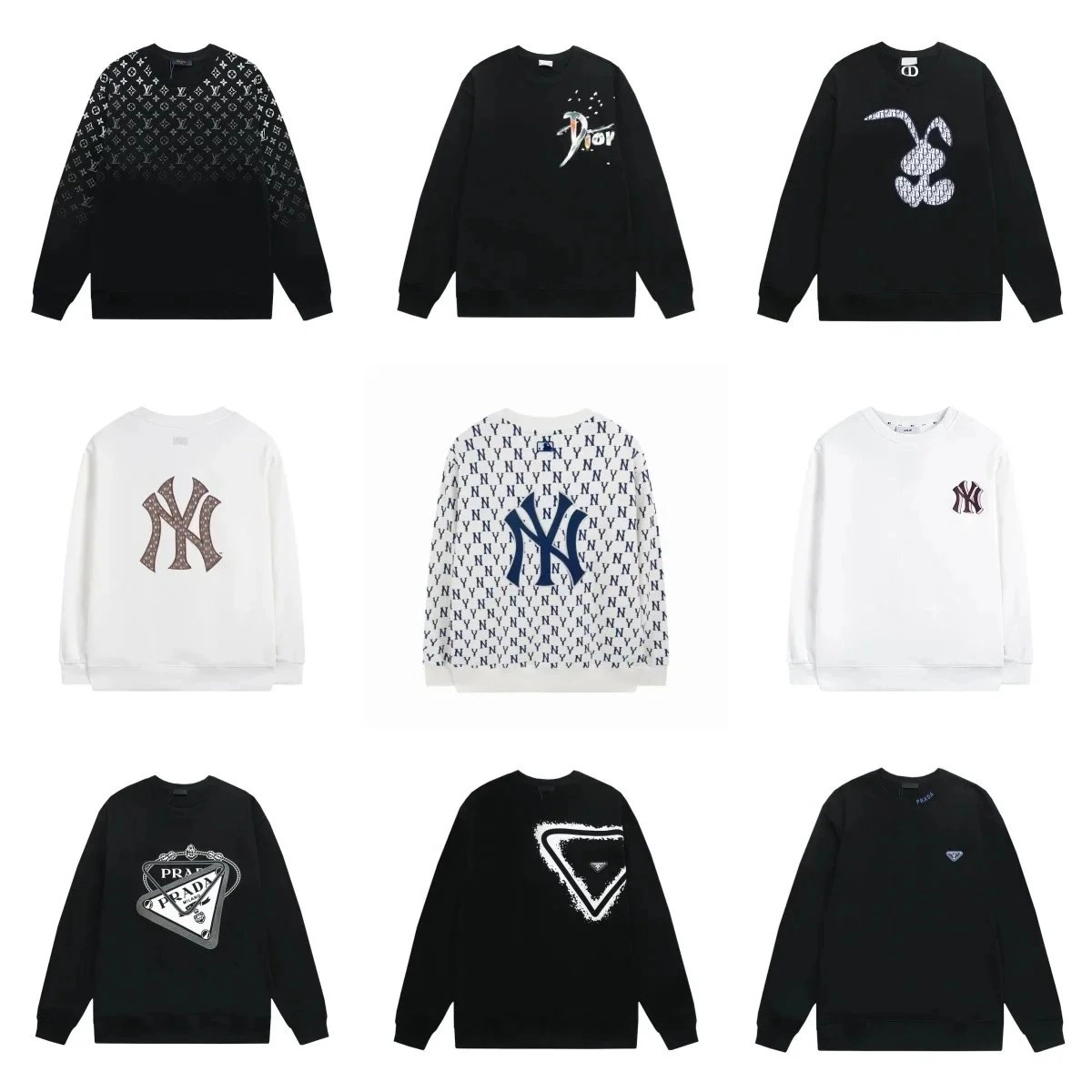 Prada Logo Triangle Print Black Crewneck Sweatshirt