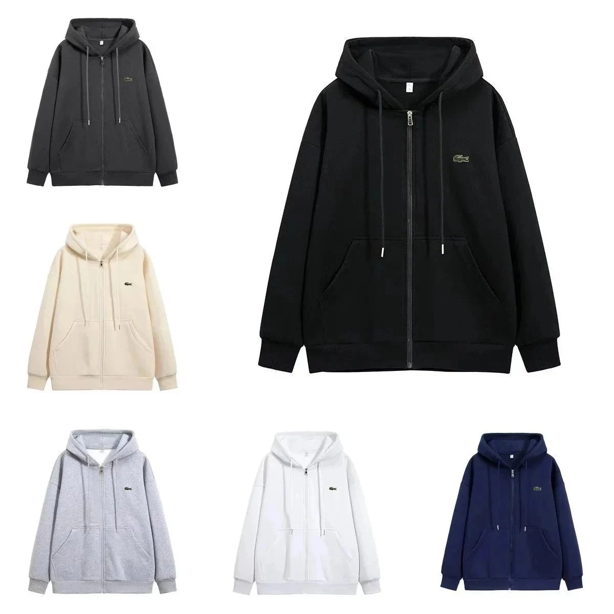 Lacoste Classic Zip-Up Hoodie Black with Crocodile Logo