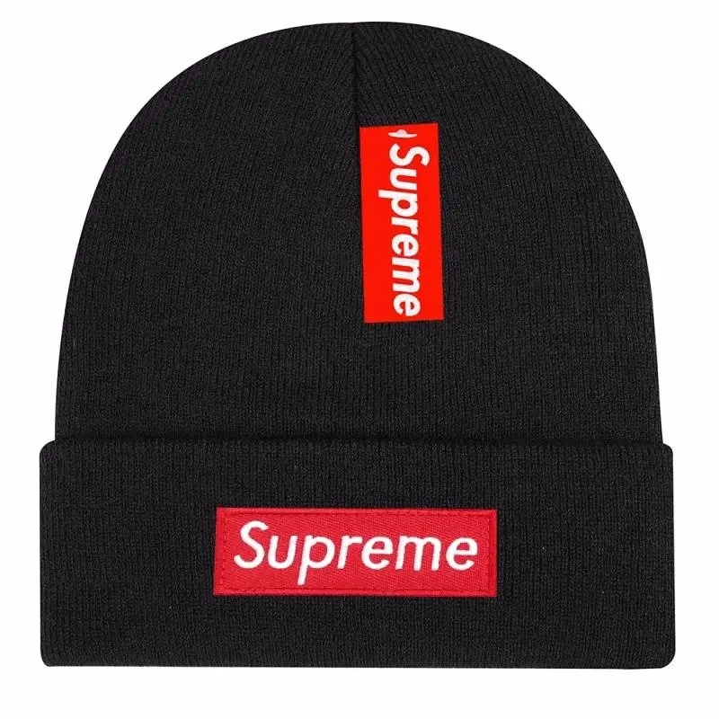 Supreme Box Logo Beanie Black with Dual Red Logos