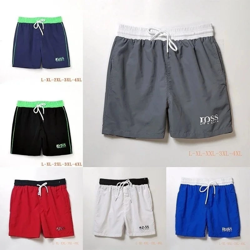 HUGO BOSS Men's Quick-Dry Swim Trunks - Gray with White Waistband