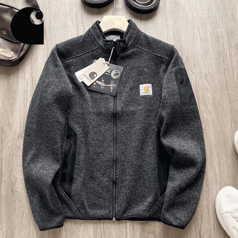 Carhartt WIP Chase Fleece Jacket - Charcoal Heather with Patch Detail