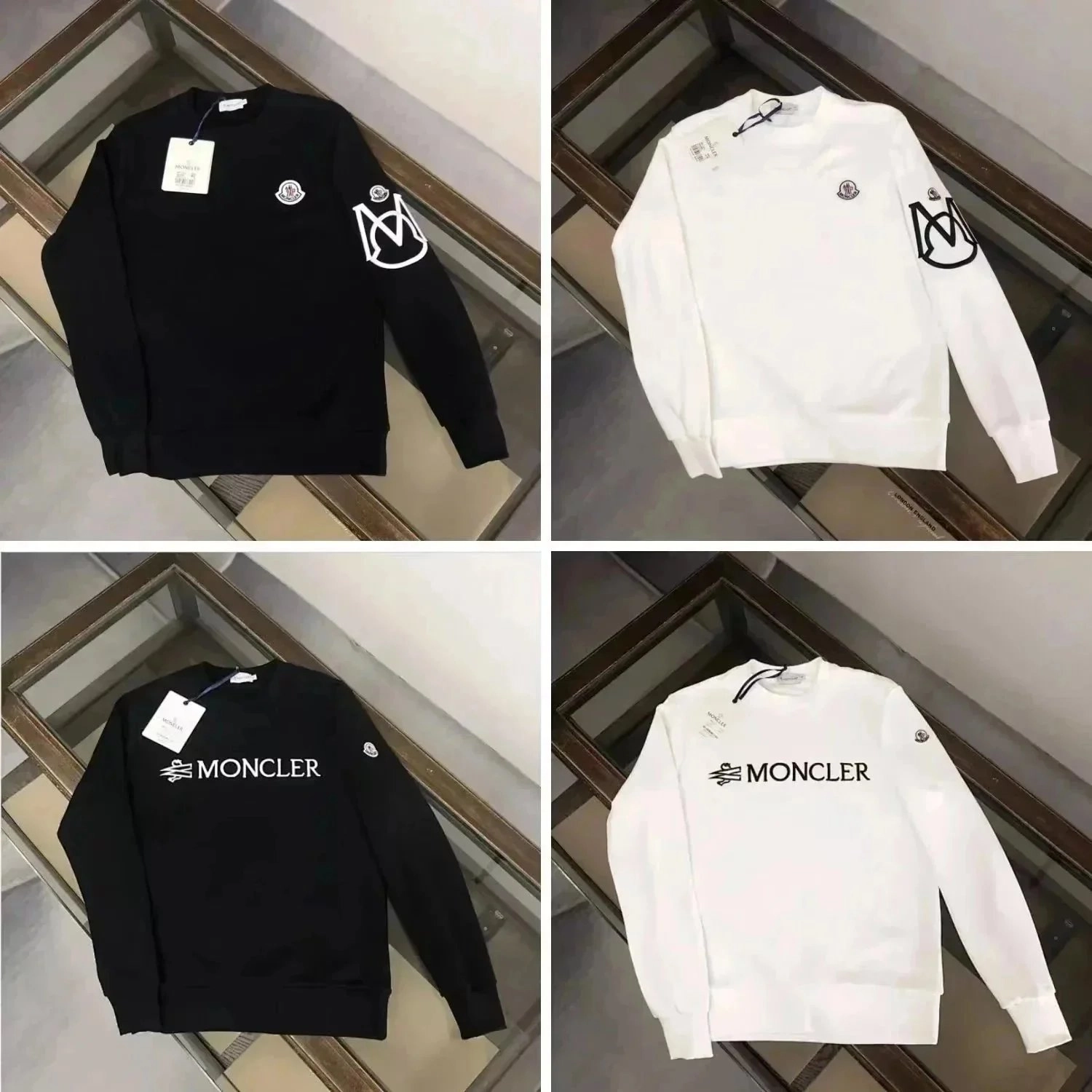 Moncler Logo Embroidered Crewneck Sweatshirt Black White