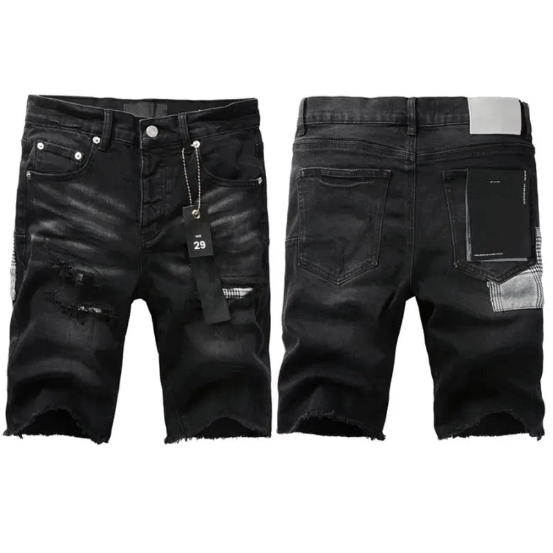 Amiri Distressed Black Denim Shorts with Patchwork Details