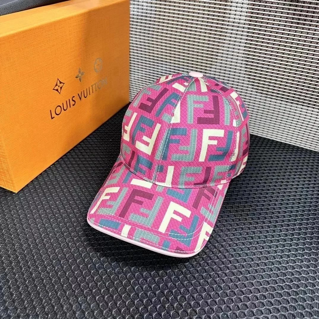 Fendi FF Logo Baseball Cap Pink Multicolor Monogram Pattern