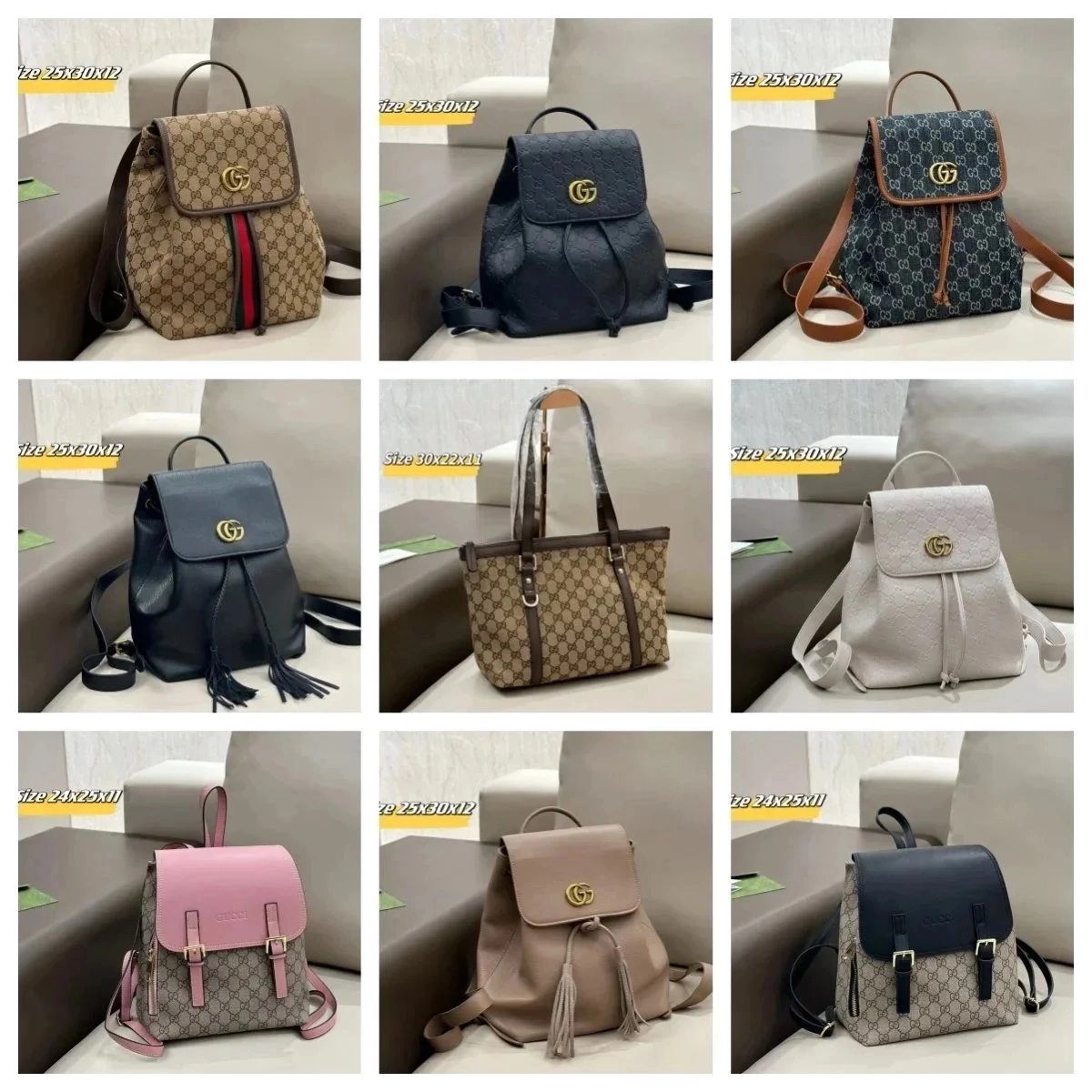 Gucci Marmont Mini Backpack GG Monogram Beige with Red Web Stripe