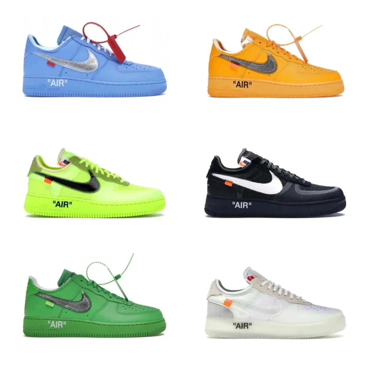 Nike Air Force 1 Off-White collaboration blue silver industrial tag
