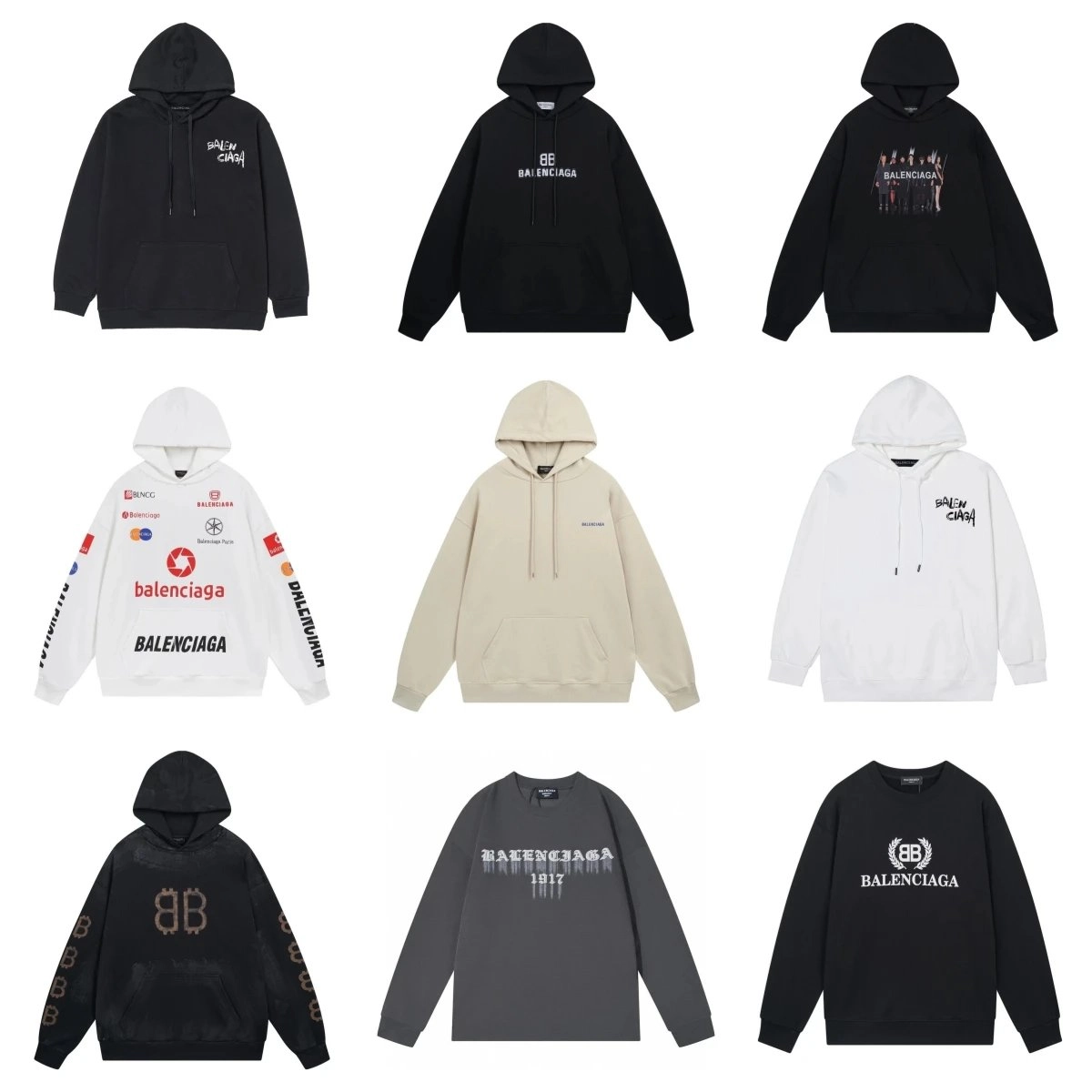 Balenciaga BB Logo Hoodie Black Distressed Print