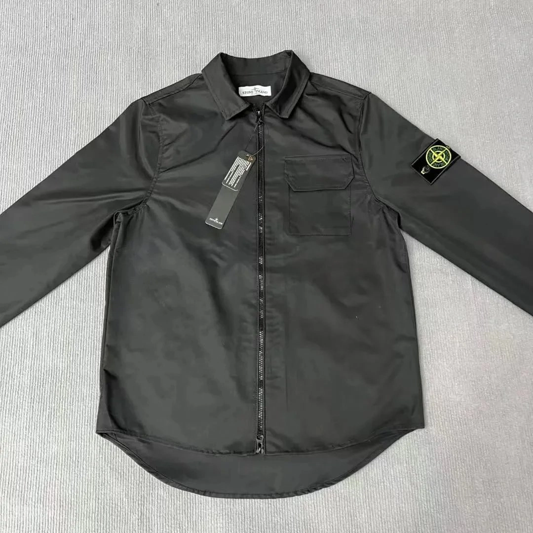 Stone Island Black Zip-Front Shirt with Compass Patch